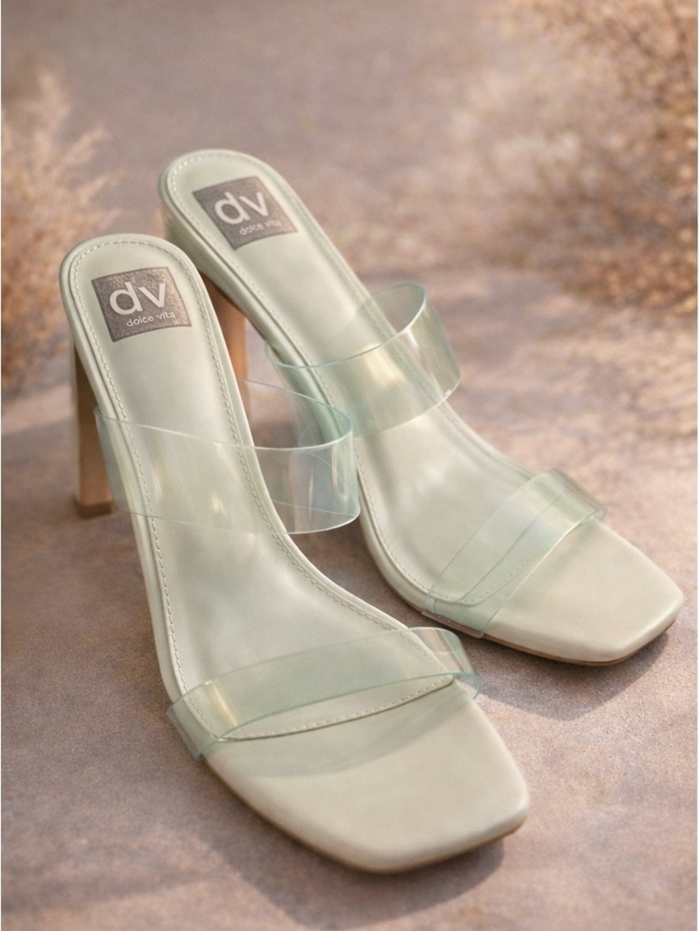 DV Dolce Vita Selsta Strappy Heels – Soft Sage Green | Square Toe